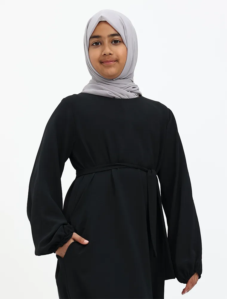 Black Linen Feel Essential Girls Abaya